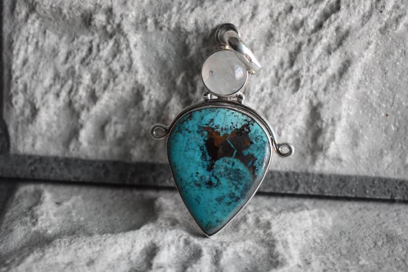 925 Silber Natürlicher Azurit-Mondstein-Anhänger-Azurit-Anhänger-Blauer Mondstein-Anhänger-Natürlicher Mondstein-Anhänger, Azurit - Und von UniquejewelryIndia