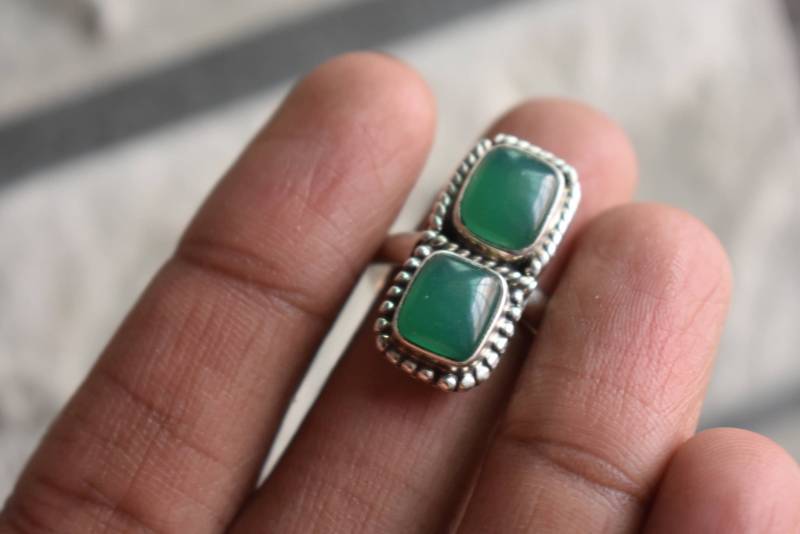 925 Silber Natürlicher Grüner Onyx Ring-Grüner Ring-Onyx Ring-Doppelter Ring-Natürlicher Ring-Handgefertigter Ring-Ring Für Frauen von UniquejewelryIndia