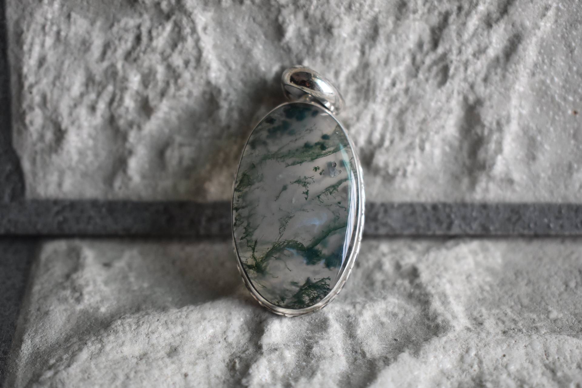 925 Silber Natürlicher Moosachat-Anhänger-Natürlicher Achat-Anhänger-Moos-Achat-Anhänger-Achat-Anhänger-Ovaler Anhänger-Design-Anhänger von UniquejewelryIndia