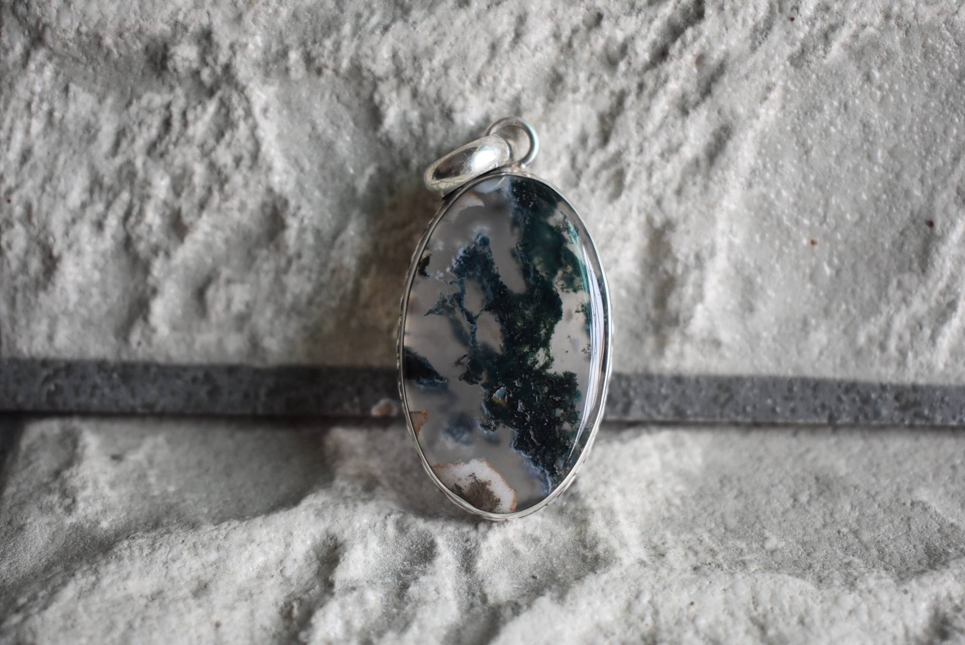925 Silber Natürlicher Moosachat-Anhänger-Natürlicher Achat-Anhänger-Moos-Achat-Anhänger-Achat-Anhänger-Ovaler Anhänger-Design-Anhänger von UniquejewelryIndia
