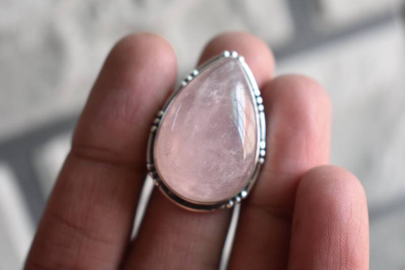 925Er Silber Natürlicher Rosenquarzring-Natürlicher Rosa Rosenquarz, Rosenquarzring-Quarz Ring-Rosa Rosenquarz von UniquejewelryIndia