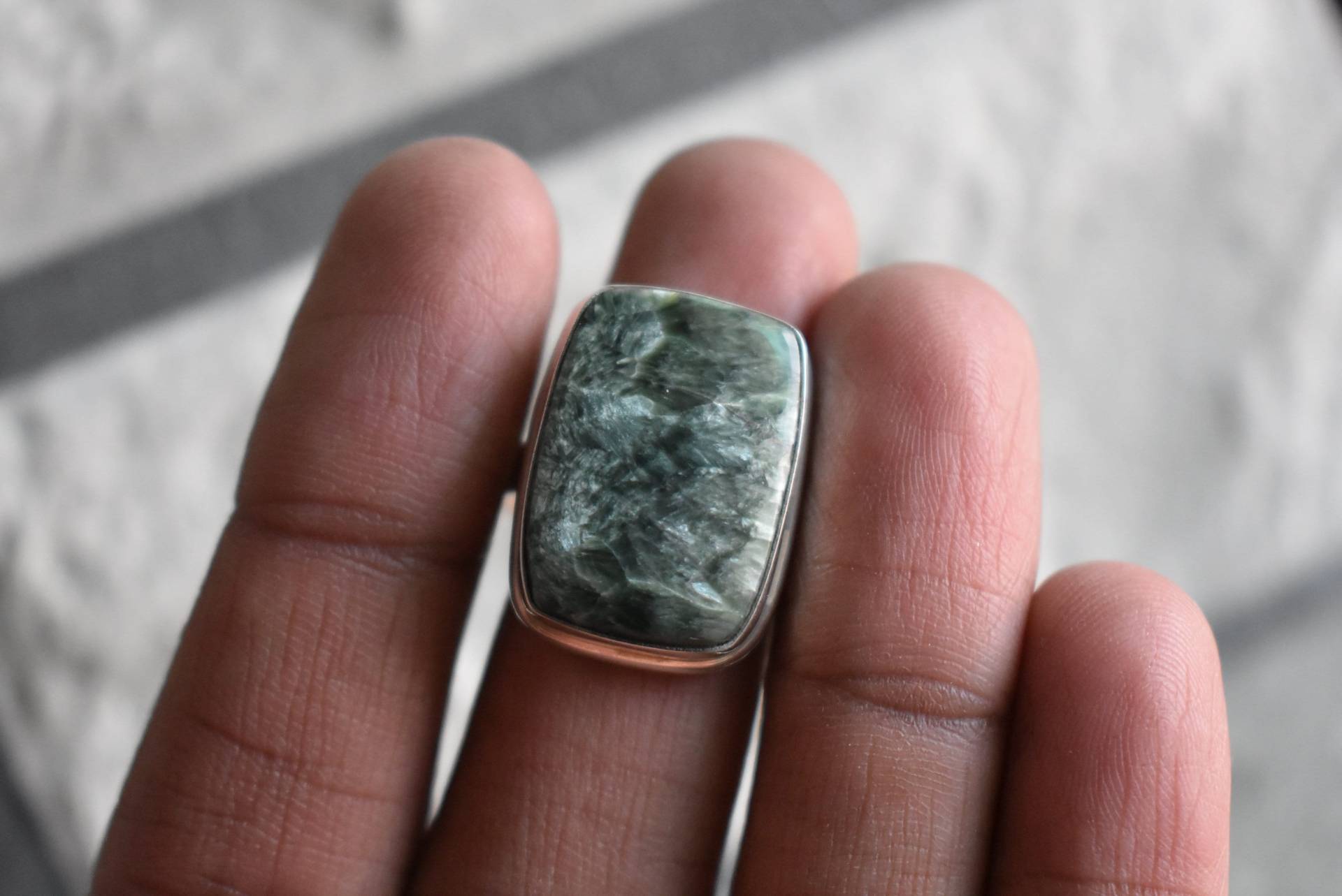 925 Silber Natürlicher Seraphinit Ring-Grüner Ring-Silber Ring-Ring Für Frauen-Seraphinit Design Ring-Seraphinit Ring von UniquejewelryIndia
