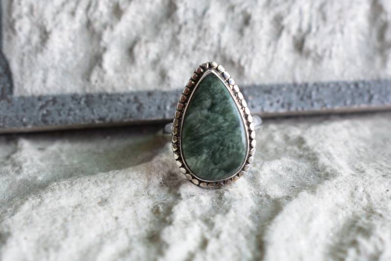 925 Silber Natürlicher Seraphinit Ring-Grüner Ring-Silber Ring-Ring Für Frauen-Seraphinit Design Ring-Seraphinit Ring von UniquejewelryIndia