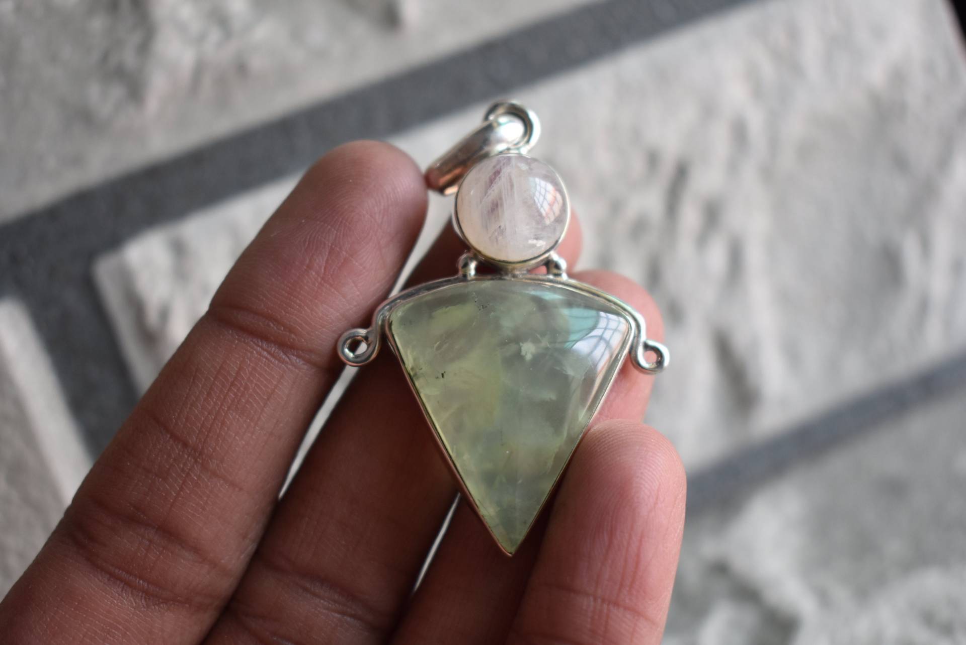 925Er Silber Grüner Prehnit Anhänger Natürlicher Mondstein Anhänger-Prehnit Anhänger-Blauer Und von UniquejewelryIndia