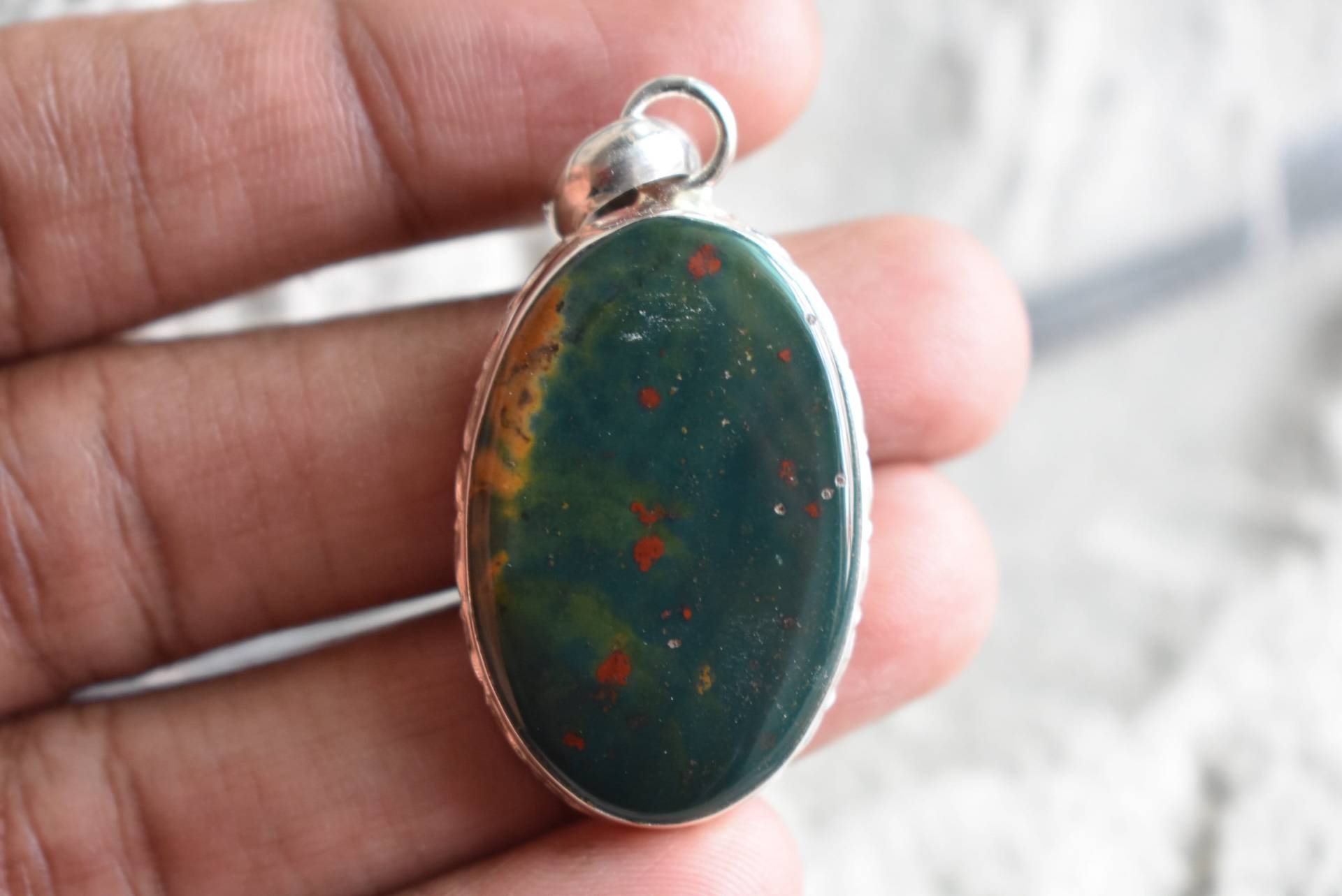 925Er Silber Natürlicher Blutstein Anhänger-Blutstein Anhänger-Natürlicher Grüner Edelstein-Design Anhänger von UniquejewelryIndia