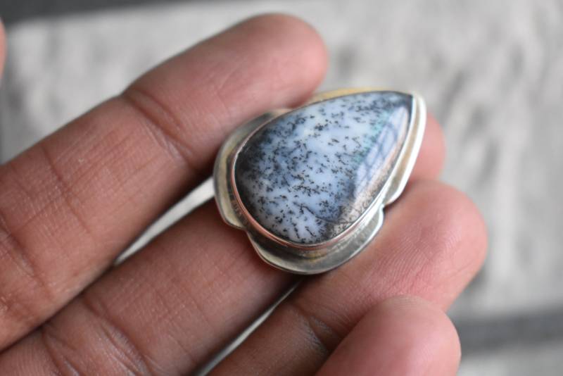 925Er Silber Natürlicher Dendritenachatring-Natürlicher Dendritenachatring, Dendritenring, Handgefertigter Ring-Ring Für Frauen-Designring von UniquejewelryIndia