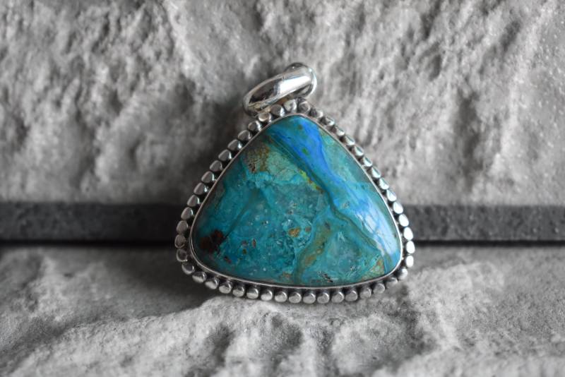 Natürlicher Chrysokoll Anhänger, 925 Silber Grüner Seltener von UniquejewelryIndia