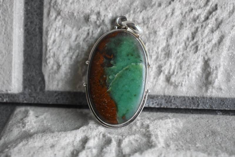 Natürlicher Grüner Chrysopras-Anhänger, 925Er Silberanhänger, Edelstein-Anhänger von UniquejewelryIndia