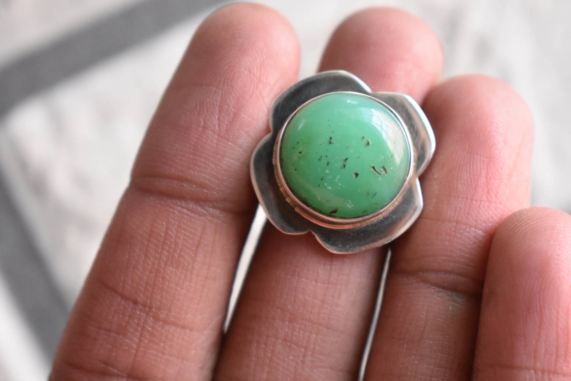 Natürlicher Grüner Chrysoprasring, 925Er Silberring, Runder Ring von UniquejewelryIndia