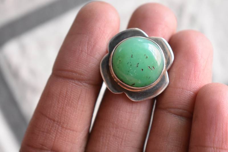 Natürlicher Grüner Chrysoprasring, 925Er Silberring, Runder Ring von UniquejewelryIndia