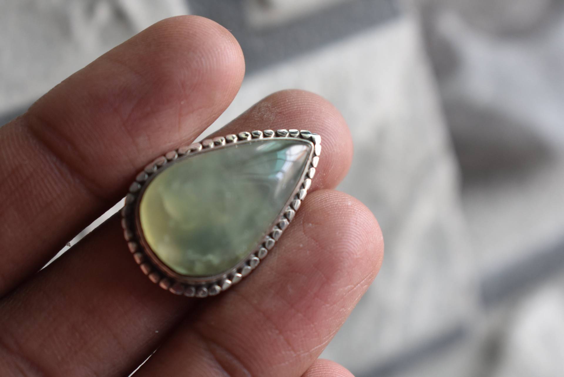 Natürlicher Grüner Prehnitring, Ring Aus Natürlichem Prehnit, 925 Silber Ring, Handgemachter Ring, Ring Für Frauen, Ring 925 von UniquejewelryIndia