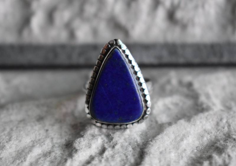 Natürlicher Lapis Lazuli Ring, 925 Silber Ring, Lapis Ring, Blau Ring, Seltener Blau Ring von UniquejewelryIndia