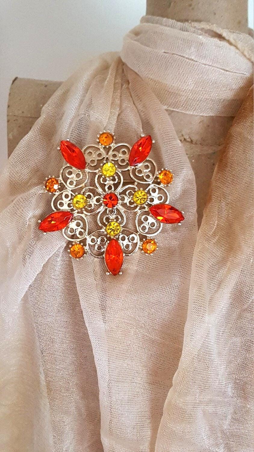 Signierte Emmons Orange Strass Brosche, Vintage Mode Kostüm, Bunte Revers Blume Pin, Schal Jacke Mantel Bling, Designer Crystal Beauty von UniquelyWiredBeads