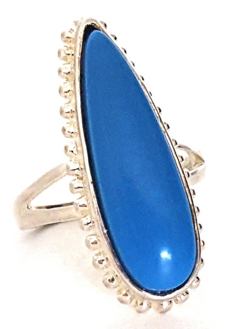 Signierter 925Er Sterlingsilberring, Blauer Cabochontropfen, Mutige Aussage, Lustiges Abendessen Im Südwesten Boho-Chic, Unisex Geschenkzubehör von UniquelyWiredBeads