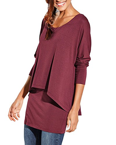 Uniquestyle Damen 2 in 1 Optik Langarmshirt Casual Tunkia Langarm Große Größen Longshirt Asymmetrisch Oberteil Top Shirt Winerot S von Uniquestyle