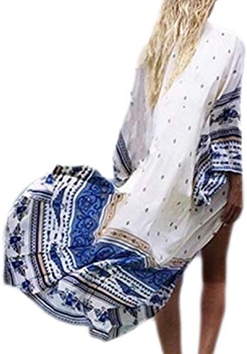 Uniquestyle Damen Sommer Kimono Cardigan Strand Chiffon Bluse Tops Boho Bikini Cover Up (Weiß2, One Size) von Uniquestyle