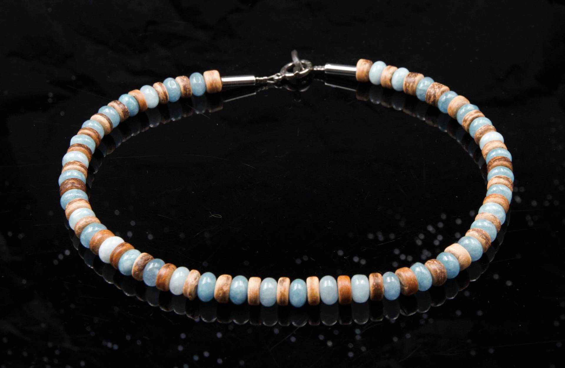 Blau Aqamarin Holz Perlenkette Herren Damen Boho Naturzauberhaft Für Oder 8mm von Uniquon