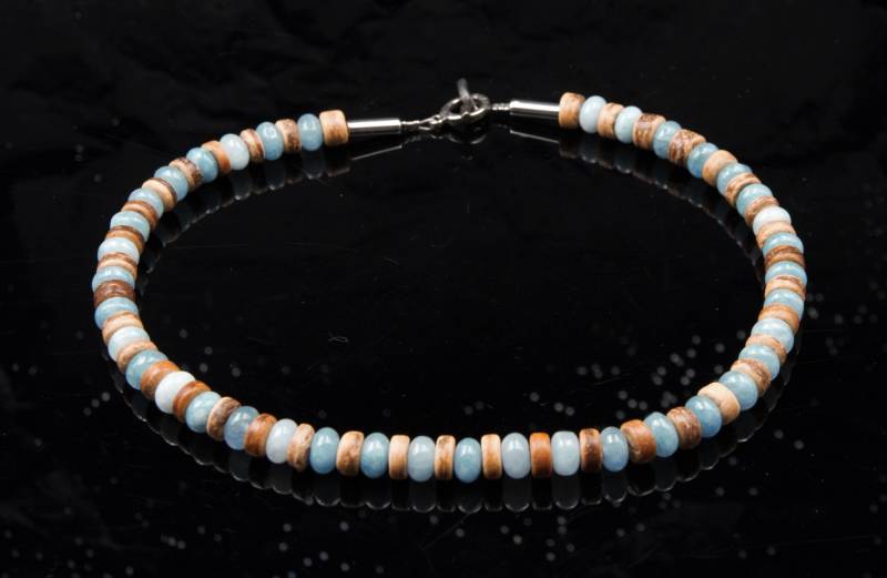 Blau Aqamarin Holz Perlenkette Herren Damen Boho Naturzauberhaft Für Oder 8mm von Uniquon