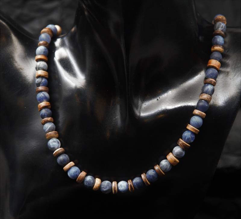 Blau Edelstein Perlenkette Herren Mit Holzperlen in Beige Braun Weihnachtsgeschenk Boho Modern Blau Edelstein Perlenkette Herren Mit Holzperlen in Beige Braun Weihnachtsgeschenk Boho Modern von Uniquon