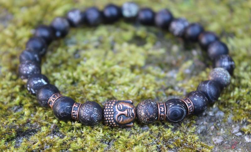 Buddha Perlenarmband Herren Achat Kupfer Schwarz - Handgemachtes Yoga Meditations Armband Geschenkidee Für Männer Weihnachten Buddha Perlenarmband Herren Achat Kupfer Schwarz - Handgemachtes Yoga Meditations Armband Geschenkidee Für Männer Weihnachten von Uniquon