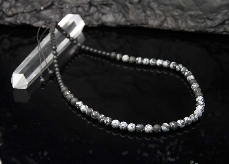 Natur Obsidian Perlen Halskette Für Herren Und Damen Schwarz Stein Kette Makramee Edelstein Schmuck Sie Ihn Geschenk Unisex von Uniquon