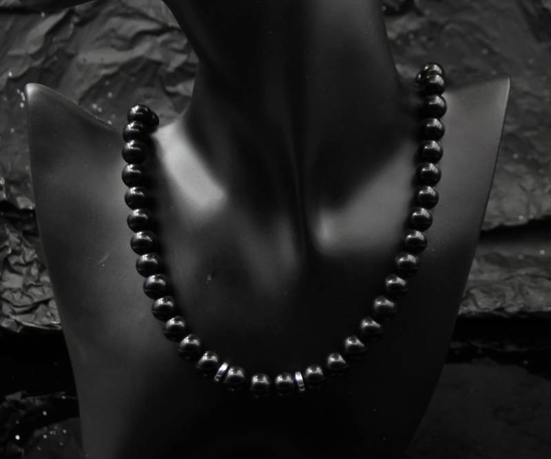 Schwarz Herren Perlenkette Männer Elegante Halskette Mit Hämatit-Akzenten Und Stahlverschluss Weihnachtsgeschenk, Freund Festlich Edel von Uniquon