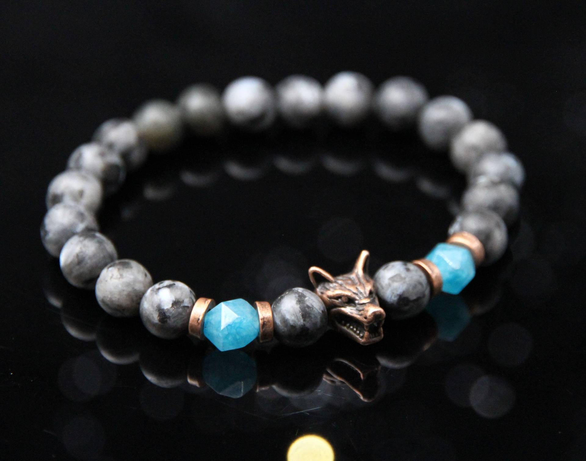 Tier Wolf Armband Herren Edeltein Grau Blau Perlen Stretcharmband Weihnachtsgechenk Boho Tier Wolf Armband Herren Edeltein Grau Blau Perlen Stretcharmband Weihnachtsgechenk Boho von Uniquon