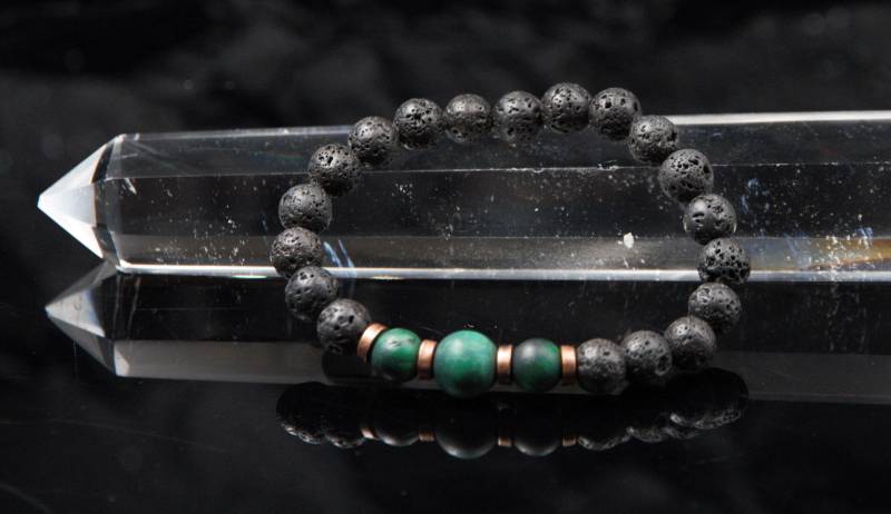 Herren Armband Lava Tigerauge Kupfer 8mm Perlenarmband Männer Schwarz Grün Besondres Geschenk Ostern Freund von Uniquon