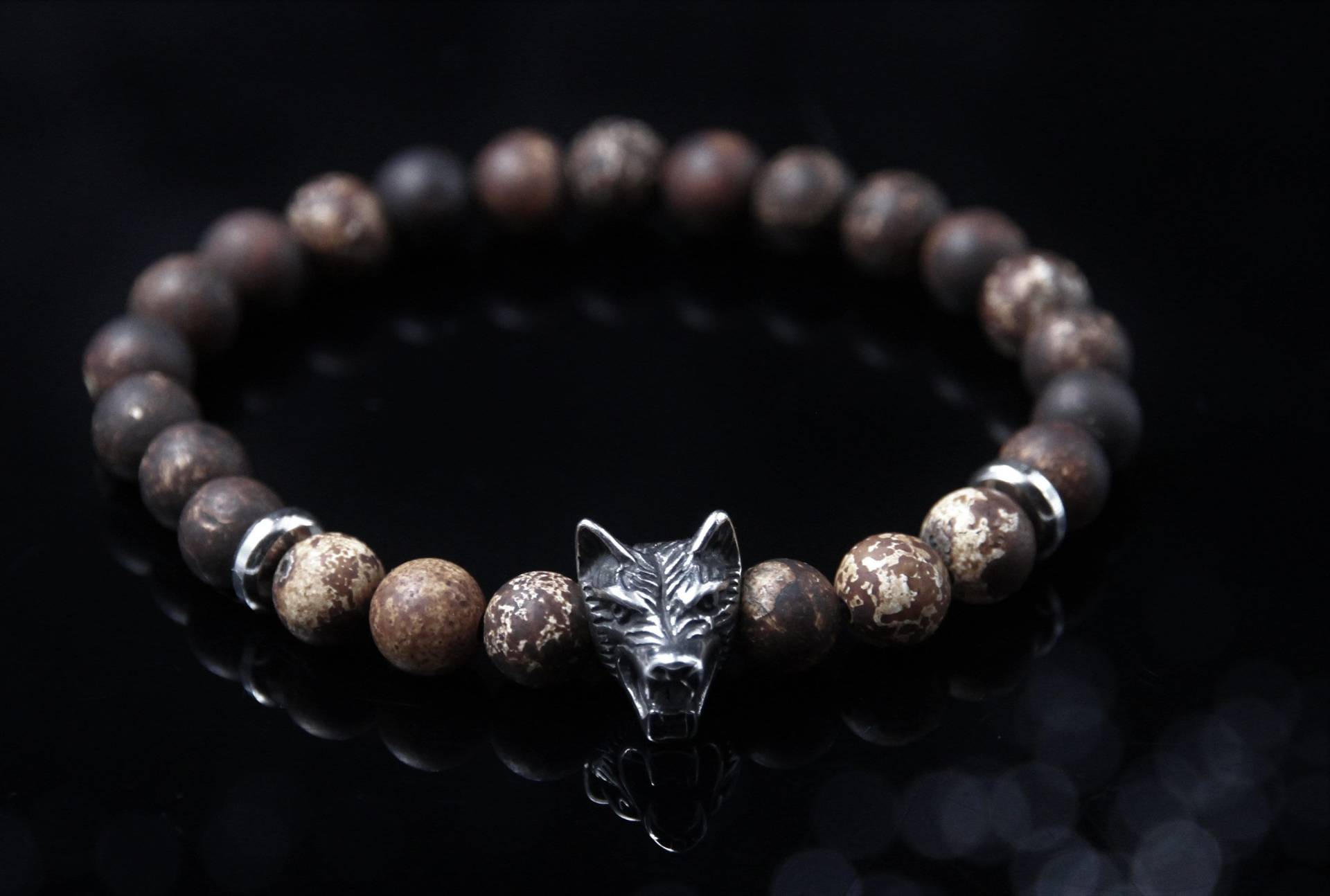 Wild Tier Wolf Armband Herren Edelstein Perlen Braun Silber Stretcharmband Mann Perlenarmband Weihnachtsgeschenk Cool Modern Schmuck Wild Tier Wolf Armband Herren Edelstein Perlen Braun Silber Stretcharmband Mann Perlenarmband Weihnachtsgeschenk Cool Modern Schmuck von Uniquon