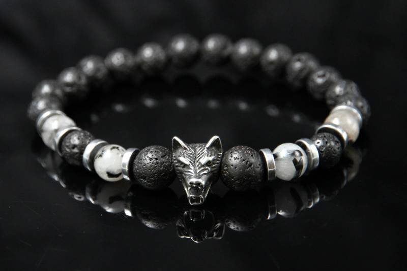 Tier Wolfskopf Armband Lava Quarz Perlenarmband Herren Damen Weihnachtsgeschenkidee Schmuck Tier Wolfskopf Armband Lava Quarz Perlenarmband Herren Damen Weihnachtsgeschenkidee Schmuck von Uniquon