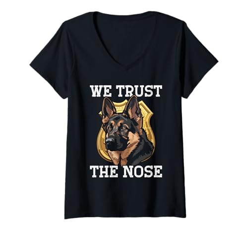 Damen Police Officer We Trust The Nose Deutscher Schäferhund T-Shirt mit V-Ausschnitt von Unit Police Officer German Shepherd Badge