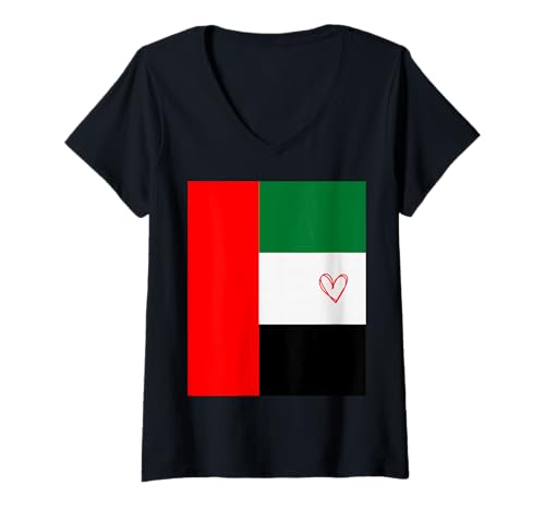 Damen Flagge der Vereinigten Arabischen Emirate, Herz, stolz, Nationale VAE T-Shirt mit V-Ausschnitt von United Arab Emirates Flag Emirati UAE Gifts Idea