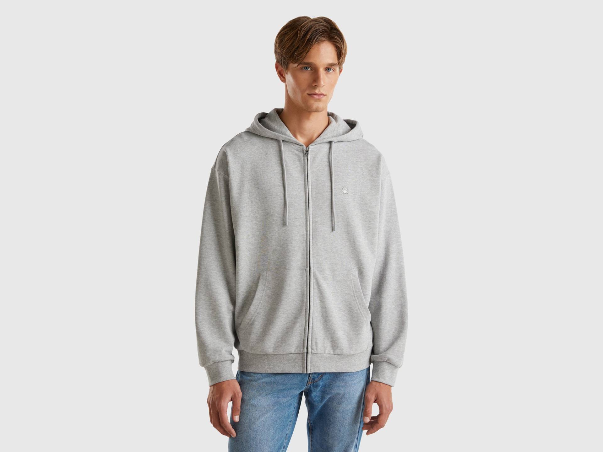 Benetton, Baumwoll-sweatshirt Mit Reißverschluss Und Kapuze, size M, Hellgrau, male Benetton, Baumwoll-sweatshirt Mit Reißverschluss Und Kapuze, size M, Hellgrau, male von United Colors of Benetton