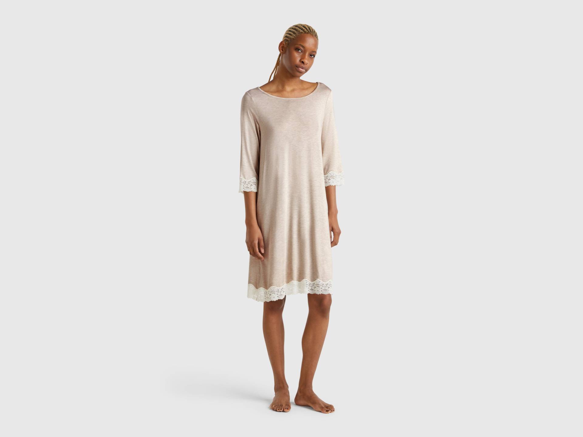 Benetton, Nachthemd Mit Spitzendetails, size S, Beige, female von United Colors of Benetton