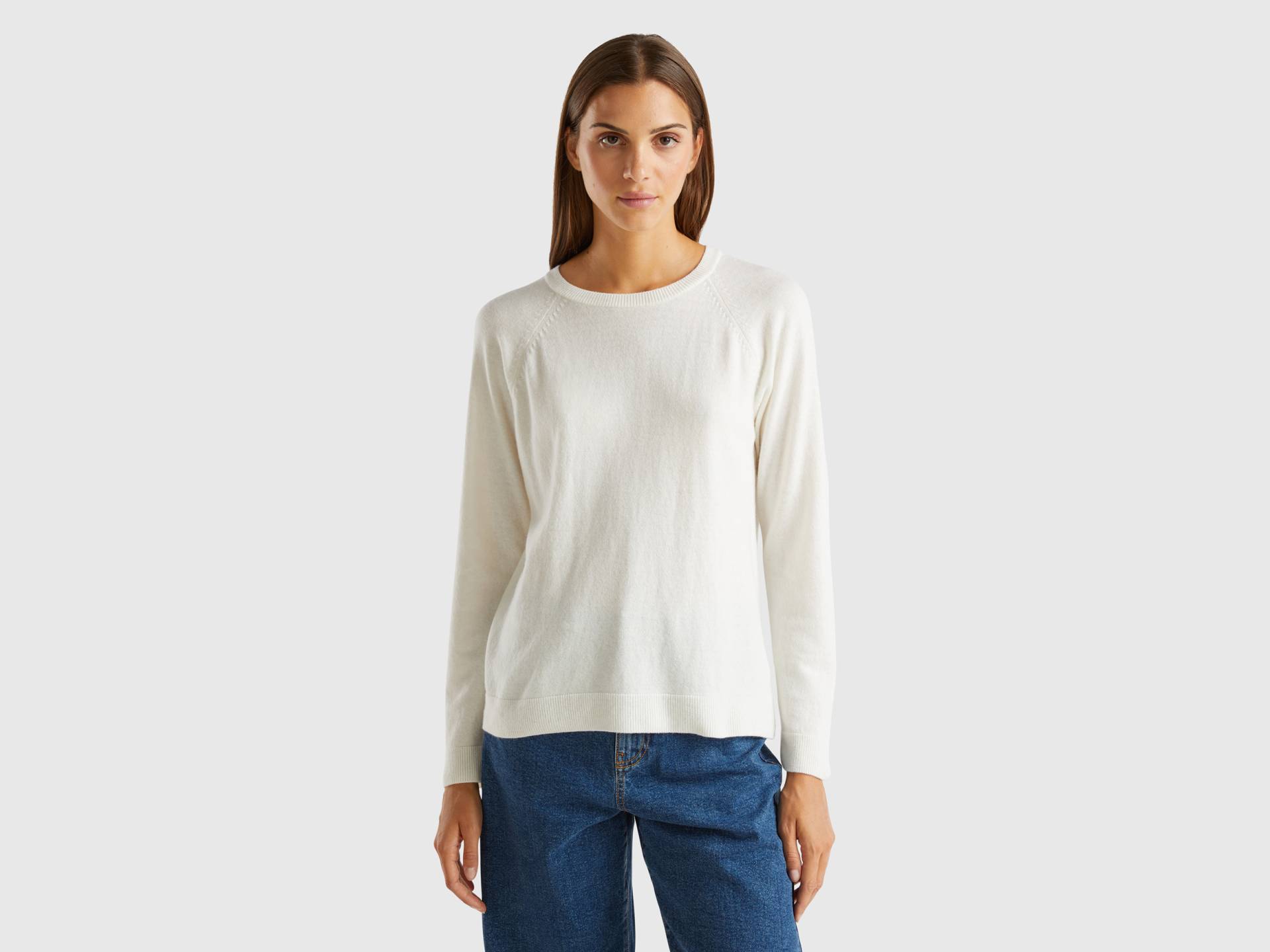 Benetton, Rundhalspullover In Cremeweiß Aus Gemischter Wolle Und Cashmere, size S, Cremeweiss, female von United Colors of Benetton