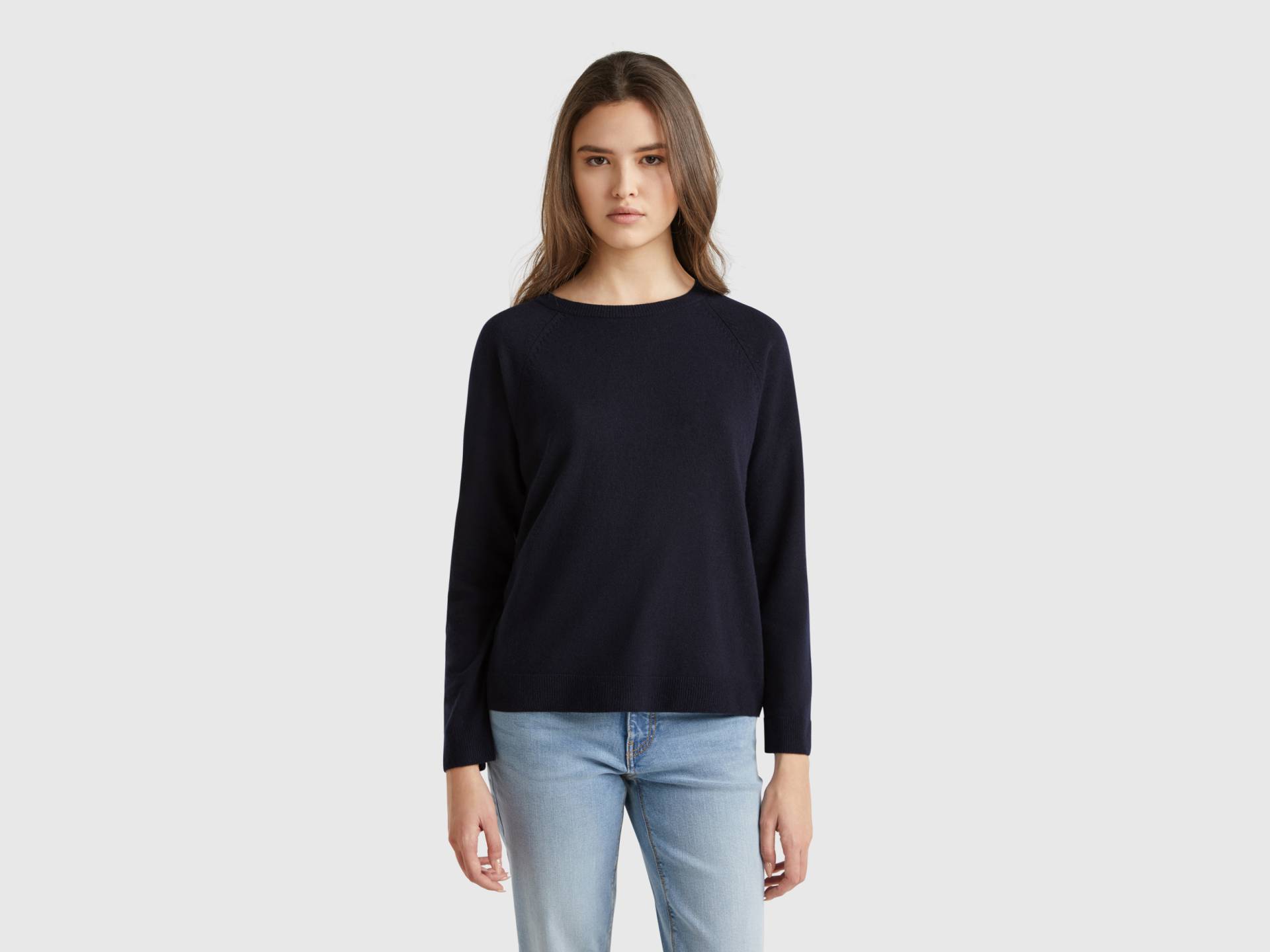 Benetton, Rundhalspullover In Nachtblau Aus Gemischter Wolle Und Cashmere, size M, Dunkelblau, female von United Colors of Benetton