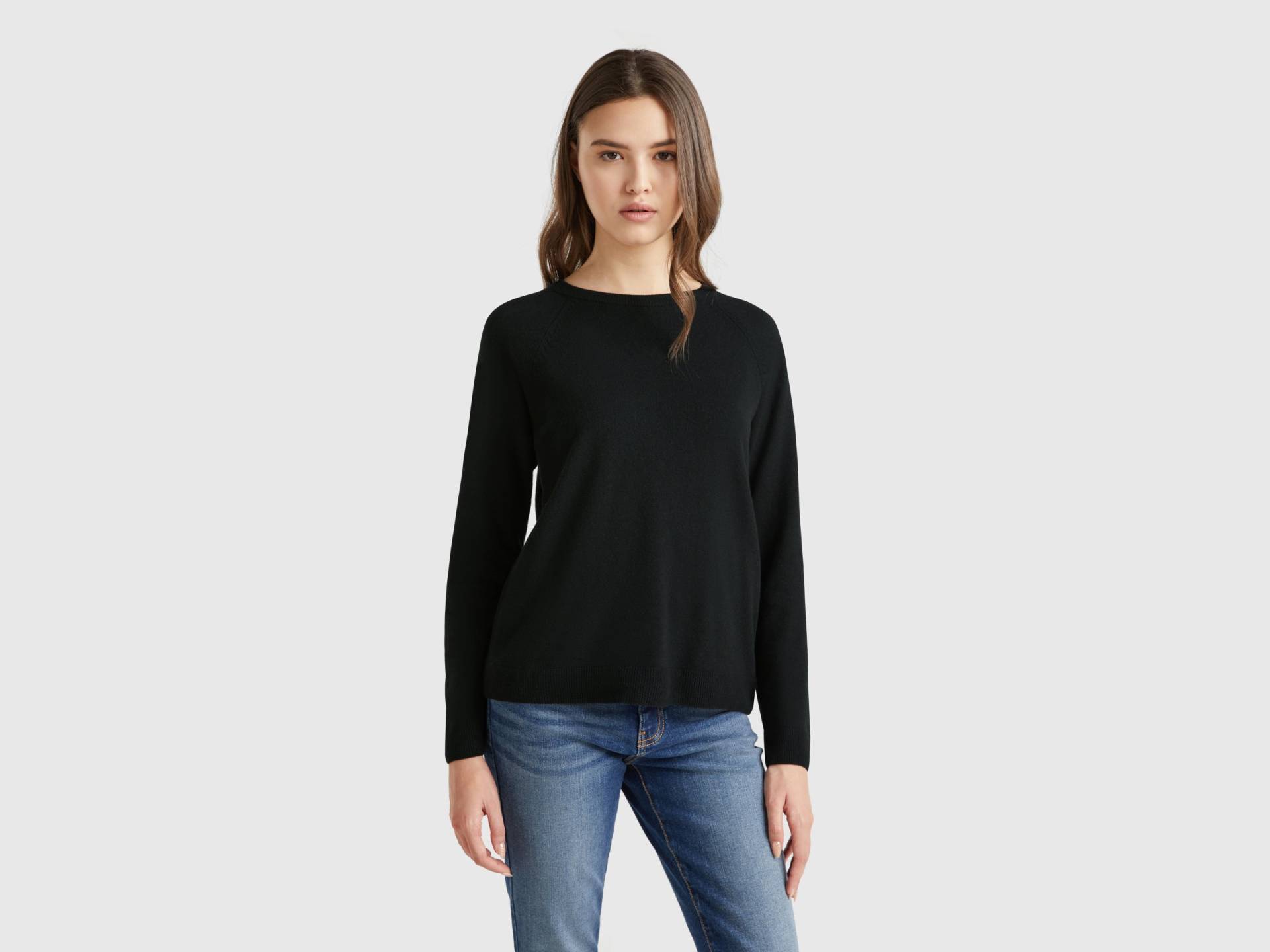 Benetton, Rundhalspullover In Schwarz Aus Gemischter Wolle Und Cashmere, size M, Schwarz, female von United Colors of Benetton