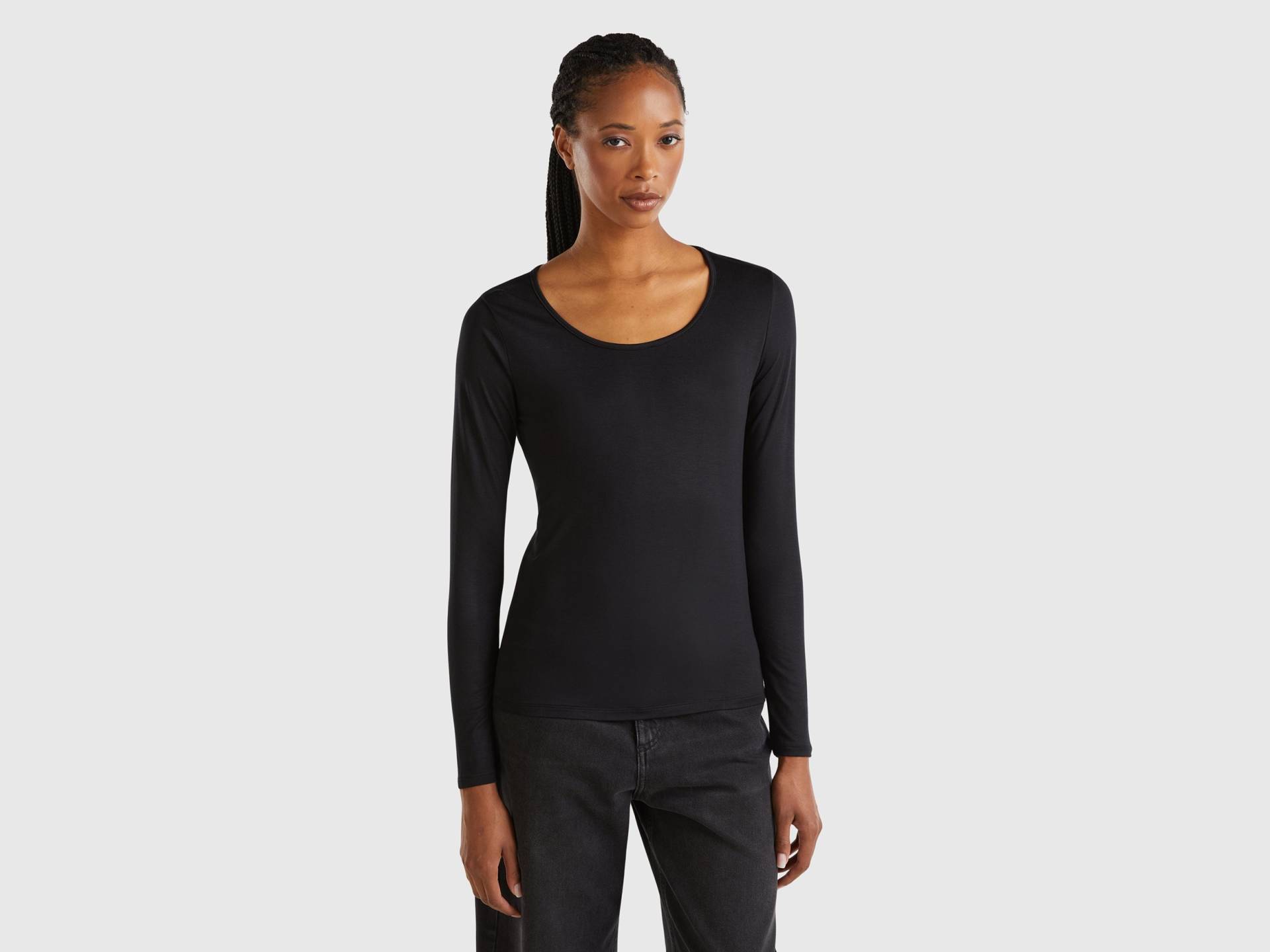 Benetton, Slim-fit-t-shirt Aus Stretch-viskose, size M, Schwarz, female Benetton, Slim-fit-t-shirt Aus Stretch-viskose, size M, Schwarz, female von United Colors of Benetton