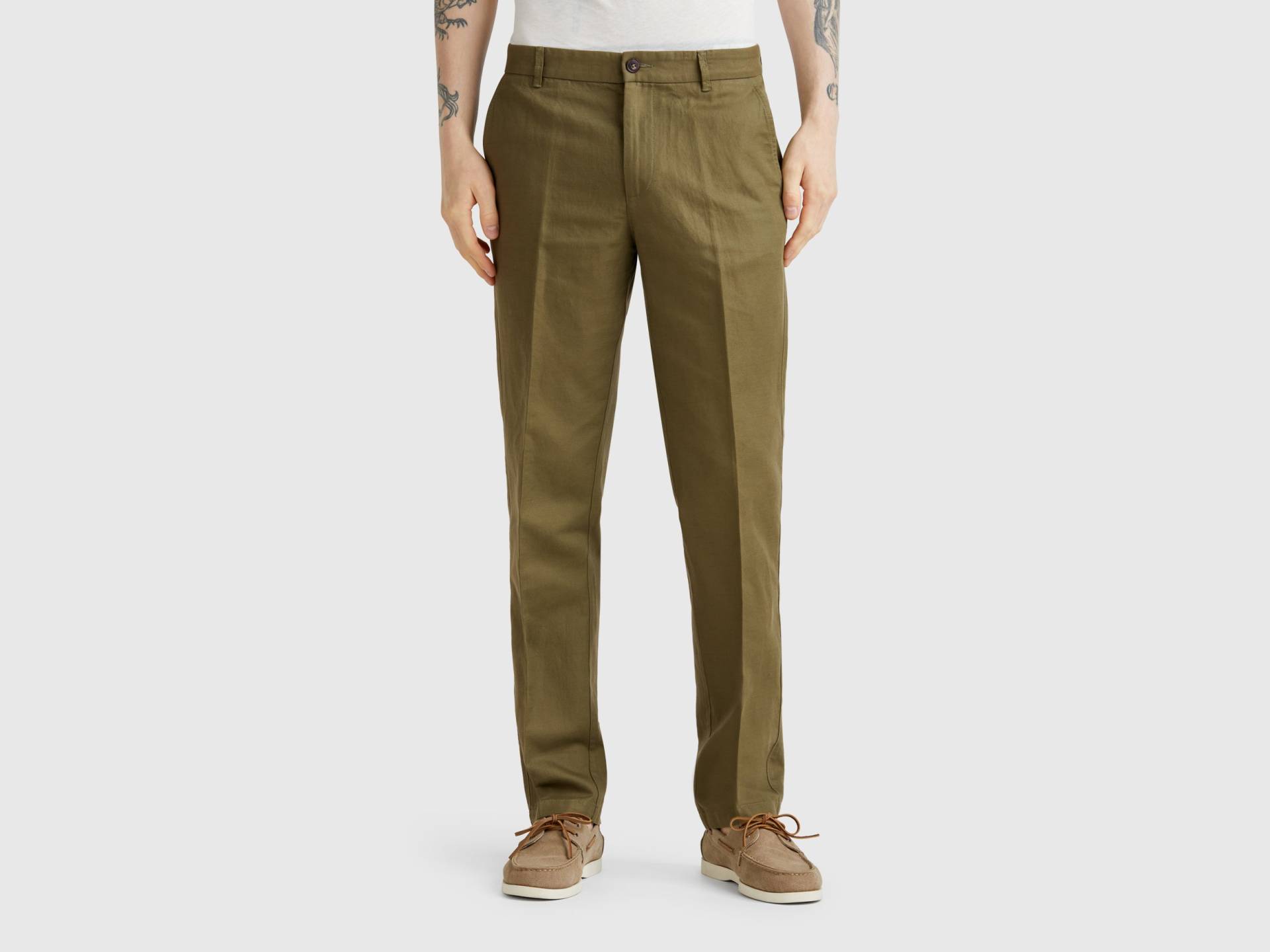 Benetton, Slim-fit-chinohose Aus Leinenmischung, size 44, Militärgrün, male Benetton, Slim-fit-chinohose Aus Leinenmischung, size 44, Militärgrün, male von United Colors of Benetton