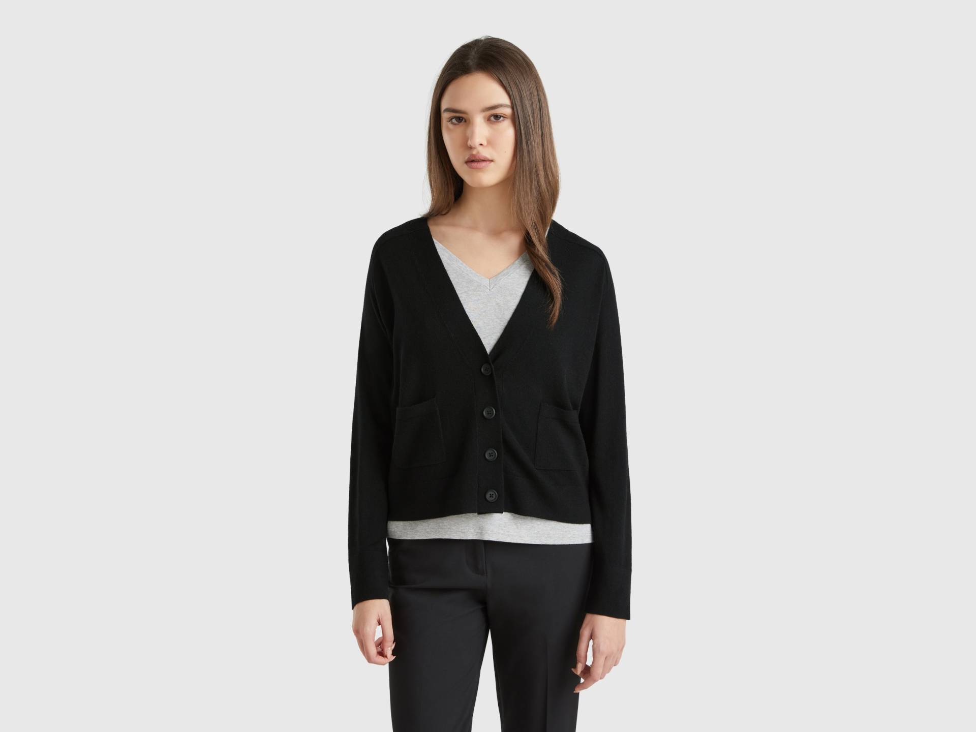 Benetton, Strickjacke Aus Reiner Merinowolle, size XS, Schwarz, female Benetton, Strickjacke Aus Reiner Merinowolle, size XS, Schwarz, female von United Colors of Benetton