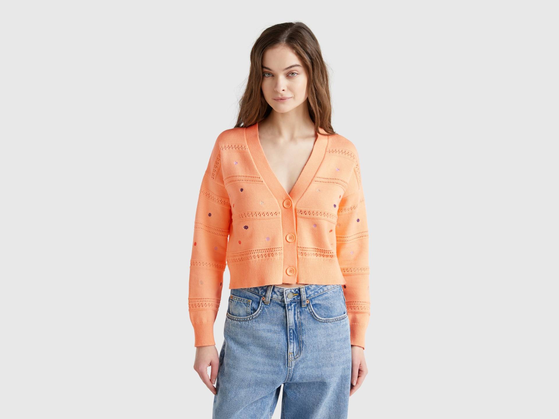 Benetton, Strickjacke Mit Gestickten Blumen, size S, Pfirsichrosa, female Benetton, Strickjacke Mit Gestickten Blumen, size S, Pfirsichrosa, female von United Colors of Benetton