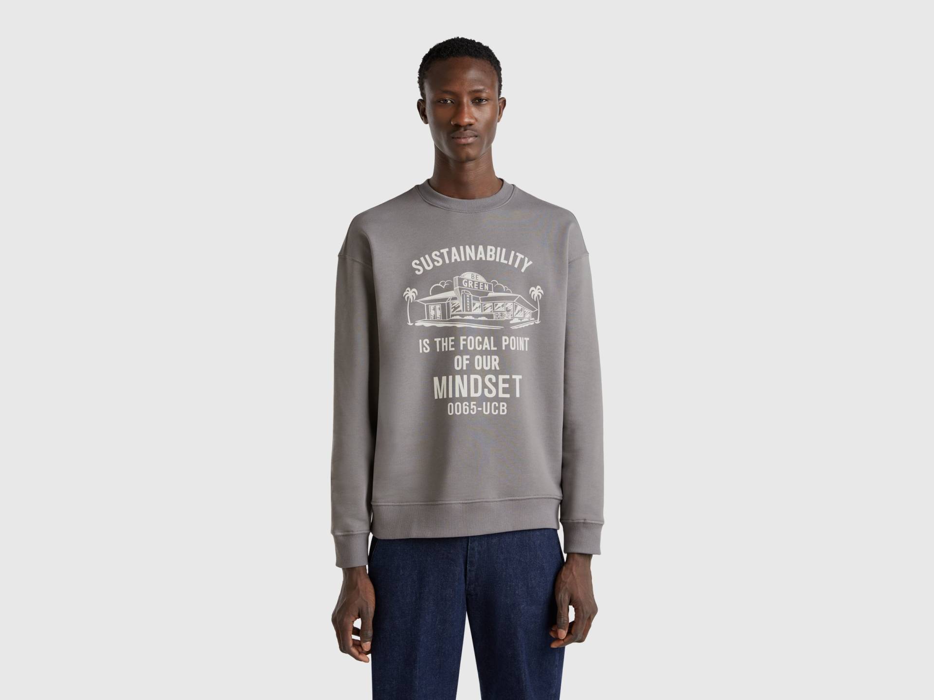 Benetton, Sweatshirt Mit Aufdruck, size XL, Dunkelgrau, male von United Colors of Benetton