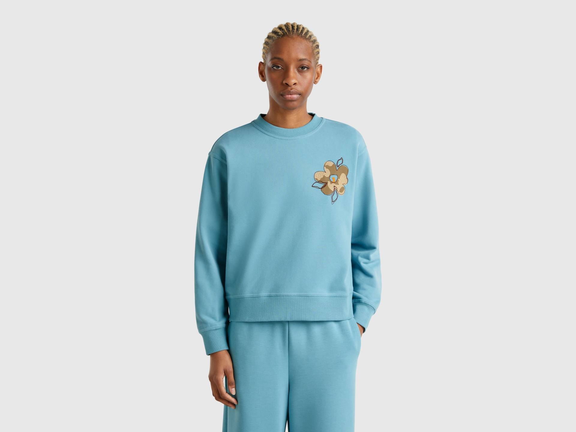 Benetton, Sweatshirt Mit Blumenstickerei, size M, Azurblau, female Benetton, Sweatshirt Mit Blumenstickerei, size M, Azurblau, female von United Colors of Benetton