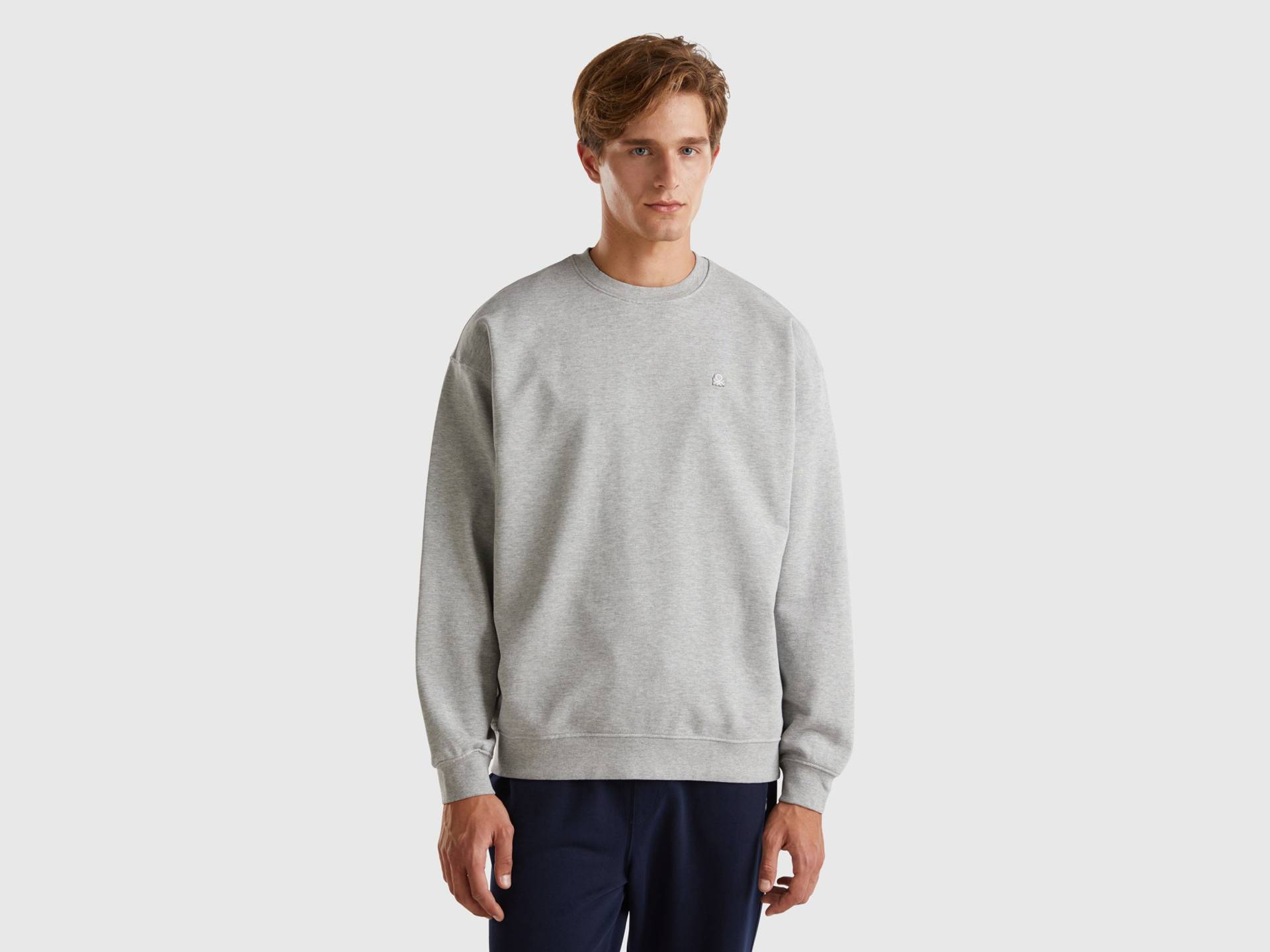 Benetton, Sweatshirt Mit Logo-patch, size S, Hellgrau, male von United Colors of Benetton