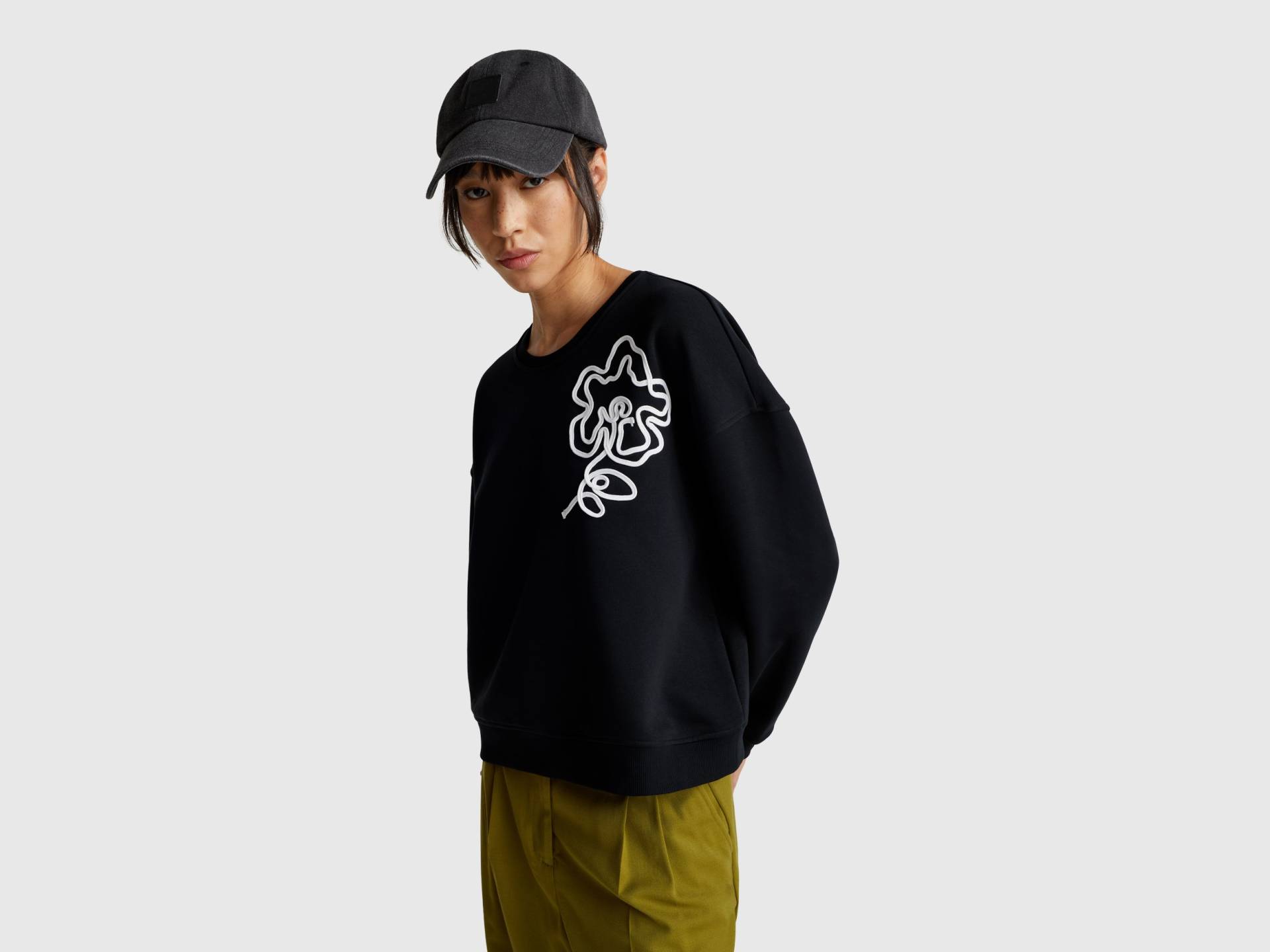 Benetton, Sweatshirt Mit Normaler Passform Und Applikation, size XL, Schwarz, female von United Colors of Benetton