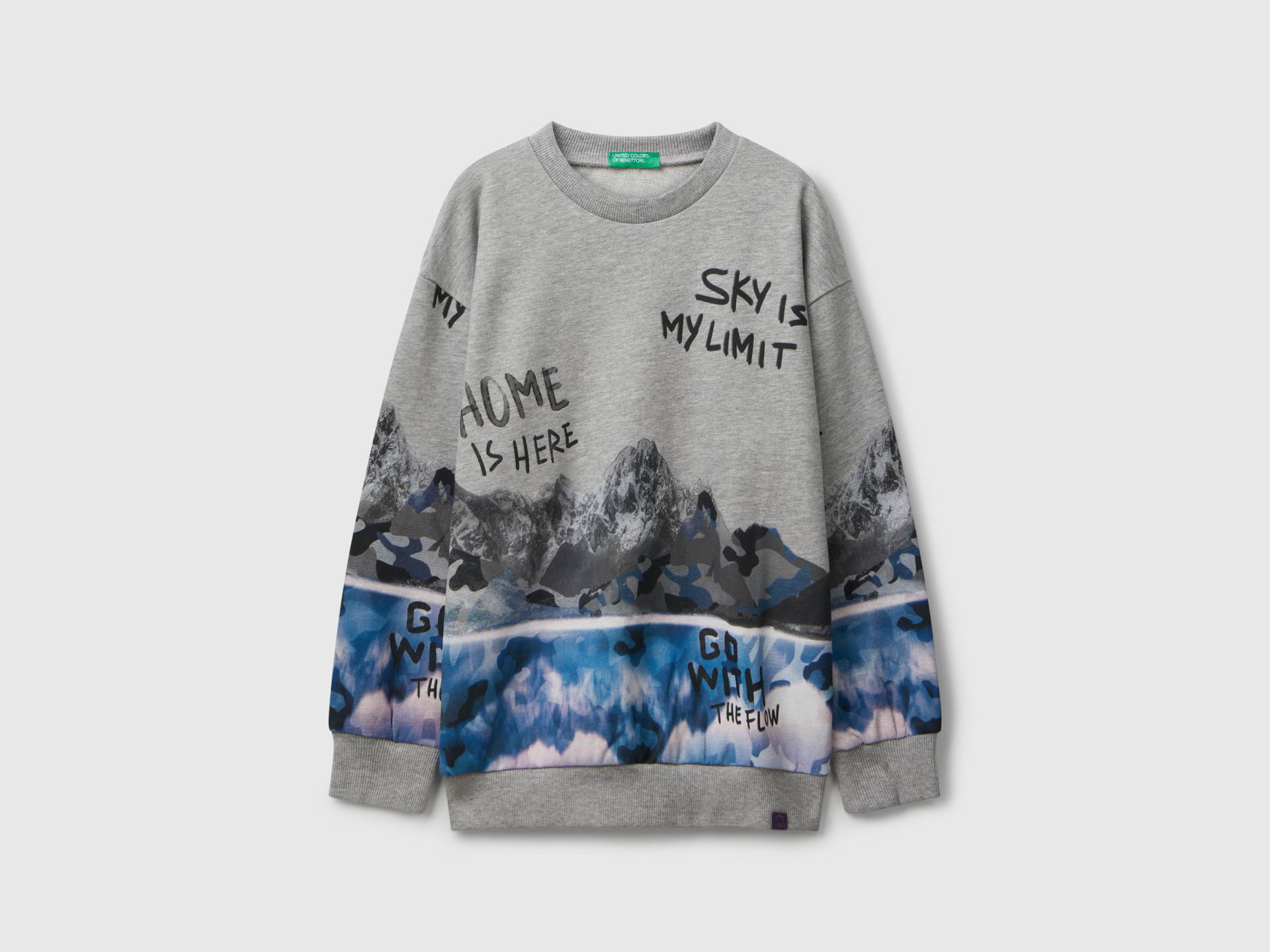 Benetton, Sweatshirt Mit Print, size 3XL, Hellgrau, male von United Colors of Benetton