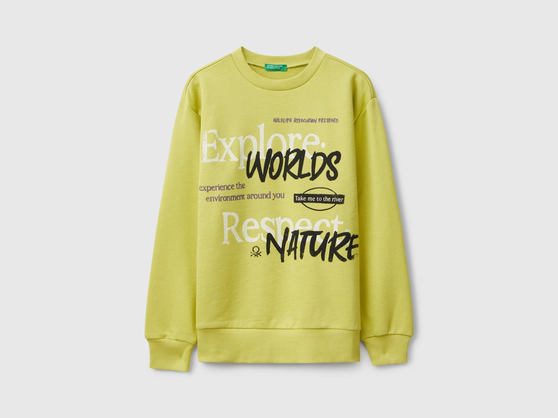 Benetton, Sweatshirt Mit Slogan-print, size 2XL, Gelb, male von United Colors of Benetton