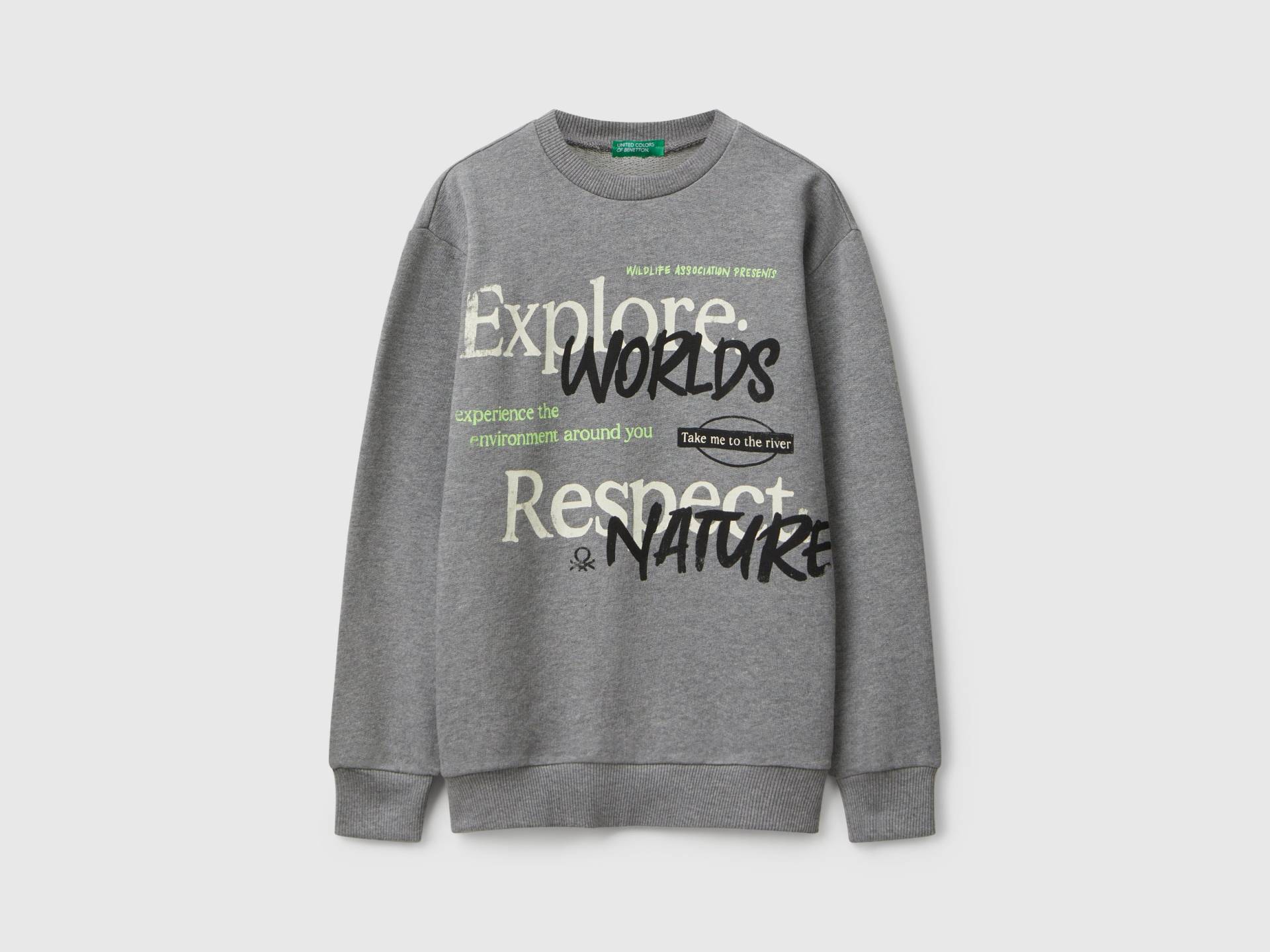 Benetton, Sweatshirt Mit Slogan-print, size L, Dunkelgrau, male Benetton, Sweatshirt Mit Slogan-print, size L, Dunkelgrau, male von United Colors of Benetton