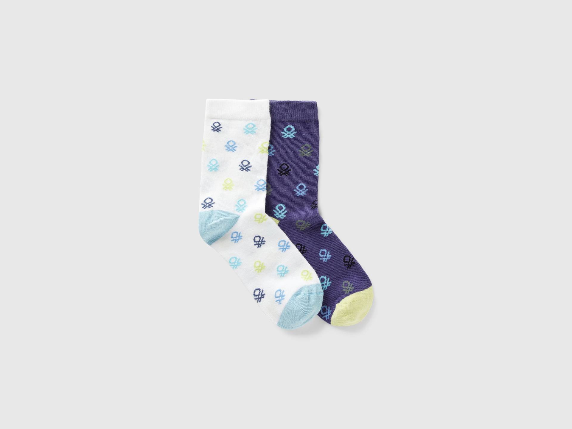 Benetton, Zwei Paar Socken Mit Blauen Und Weißen Logos, size 20-24, Bunt, male Benetton, Zwei Paar Socken Mit Blauen Und Weißen Logos, size 20-24, Bunt, male von United Colors of Benetton
