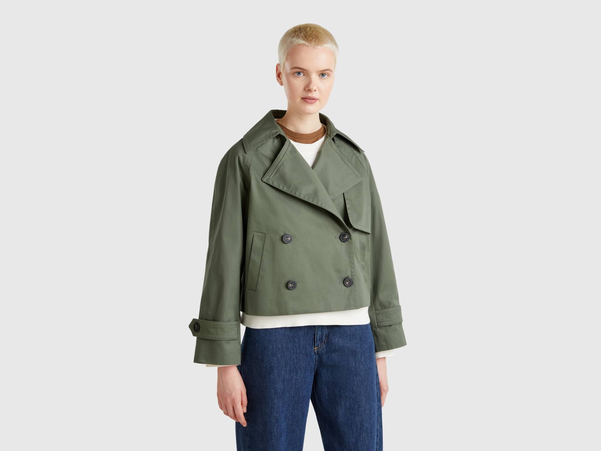 Benetton, Zweireihiger, Verkürzter Trenchcoat, size , Militärgrün, female von United Colors of Benetton